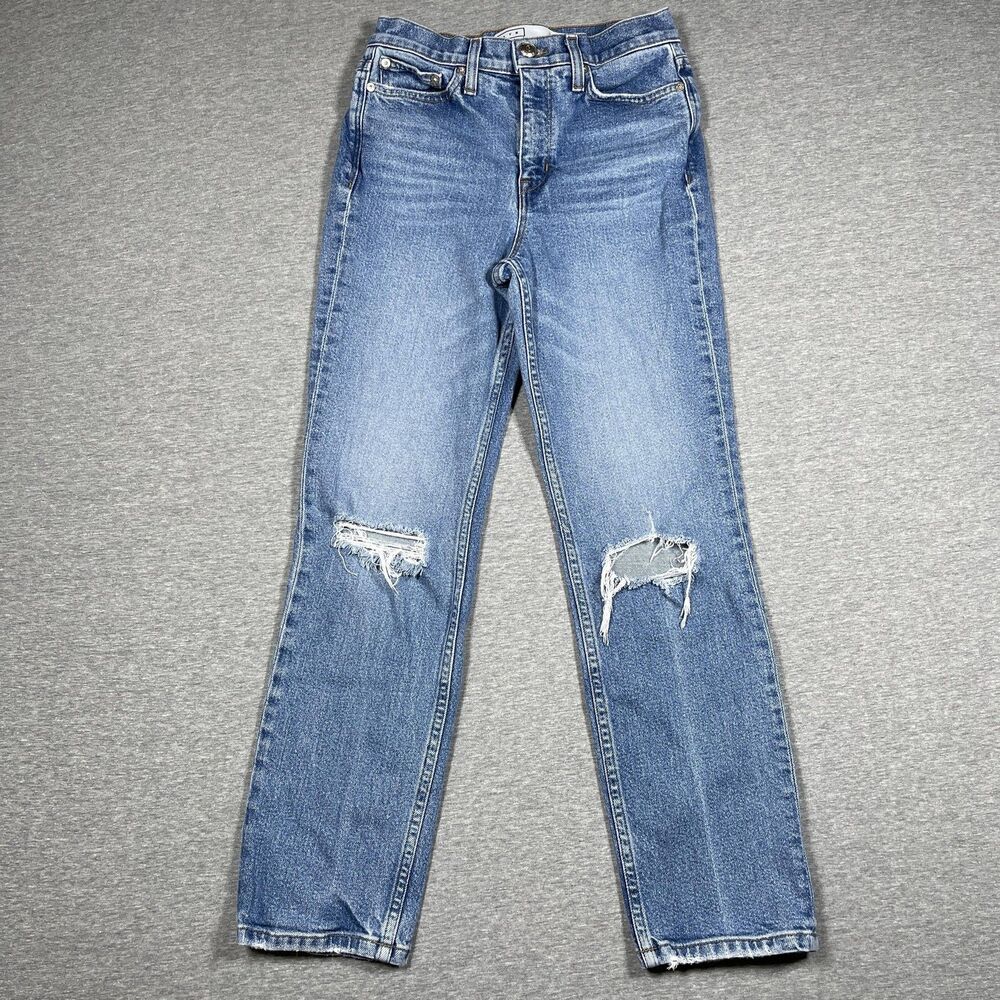 Ayr Jeans Womens 26 Blue Straight High Rise Distressed Medium Wash Yes Yes Yes